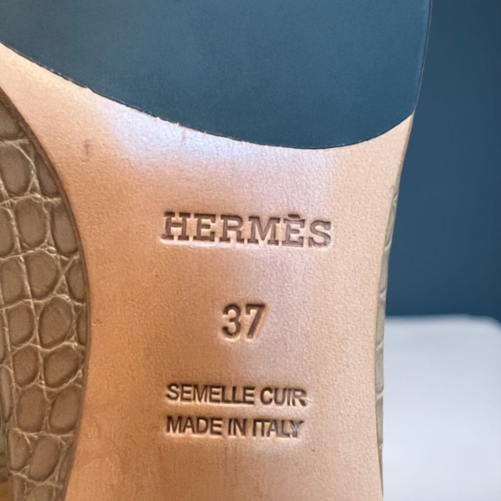 Hermes Shiny Taupe Niloticus Crocodile Signature H Paris Loafer EU size 37 Shoe - Picture 9 of 10